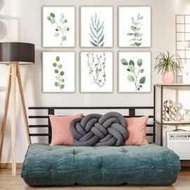 Botanical Plant Wall Art Prints - Set of 6 Plant Wall Decor for Bedroom, Green Botanical Art Painting for Offices, Eucalyptus Leaf Picture for Kitchen Living Room Bathroom Decor