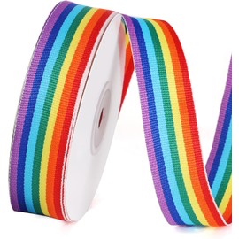 20M Rainbow Ribbon, 25mm Wide Pride Ribbon, Double Sided Grosgrain Strip Roll for Pride Parade Crafts Gift Wrapping Birthday Festival Decoration