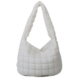Puffer Tote Bag Women Quilted Shoulder Bags Puffy Bubble Pleated Purse Nylon Padding Cloud Crossbody Bag 2025, White, Medium, Fashion