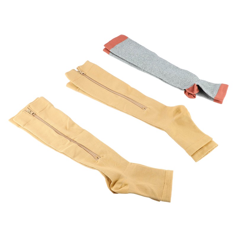 3Pairs Zipper Compression Socks Breathable Open Toe Over The Calf