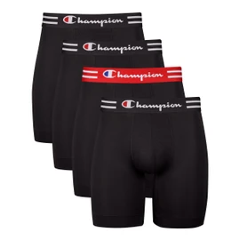 Champion Men's Boxer Briefs Pack, Performance Long-Leg, Moisture-Wicking, Odor Control, 4-Pack, Black, X-Large