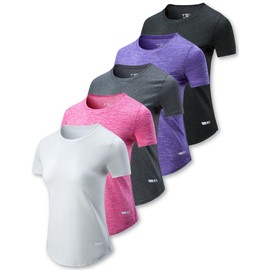 5 Pack: Women's Dry Fit Short Sleeve T Shirts, Athletic Workout Tee Tops for Gym Yoga Running (Set 3, X-Large)