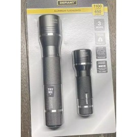 Defiant 1100 and 650 Lumens LED Slide-to-Focusing Powered Aluminum Flashlight (2-pack)