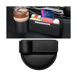 KHGUZ Leather Car Seat Gap Filler Organizer, Adjustable Vehicle Side Gap Storage Box, Auto Front Seat Crevice Catcher for Phones, Glasses, Keys, Universal for SUV, Sedan, Truck (Black)