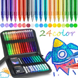 ZSCM 48-Pack Metallic Glitter Gel Pens, 24 Colors, Including 24 Glitter Refills, in Canvas Case for Adults, for Painting, Drawing, Crafting, Scrapbooking and Journaling