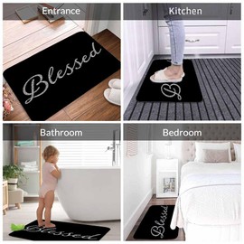Lungtao Black Glitter Blessed Bath Mat for Bathroom Bible Verse Blessed Bath Rugs Door Mat Non Slip Rubber Backed Bathroom Floor Mat for Bathtub Sink Shower 16"X24"