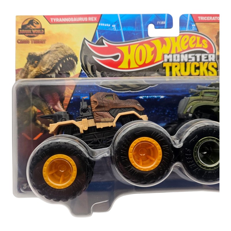 Hot Wheels Monster Trucks Jurassic World, T-Rex vs Triceratops, 2-Pack