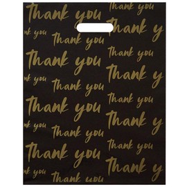 HomeWorthy (25 Pack Premium Black 12 x 15 Inch Thank You Bags for Small Business - Premium Thickness Plastic Shopping Bags with Durable Handles