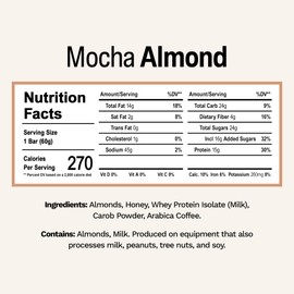 Rise Rise Whey Protein Bars - Mocha Almond | Breakfast Bar & Protein Snack 15g Protein 4g Fiber Just 5 Whole Food Ingredients Gluten-Free Soy Free