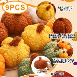 Colingmill 9 Pcs Mini Pumpkins Decor Artificial Fleece Fabric Small Tiny Pumpkins Fall Autumn Decor for Home Farmhouse Harvest Thanksgiving Decorative(Dark Color)
