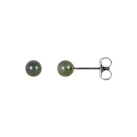Diamond2Deal 14K White Gold 4 mm Black Akoya Cultured Pearl Stud Earrings with Frication Back