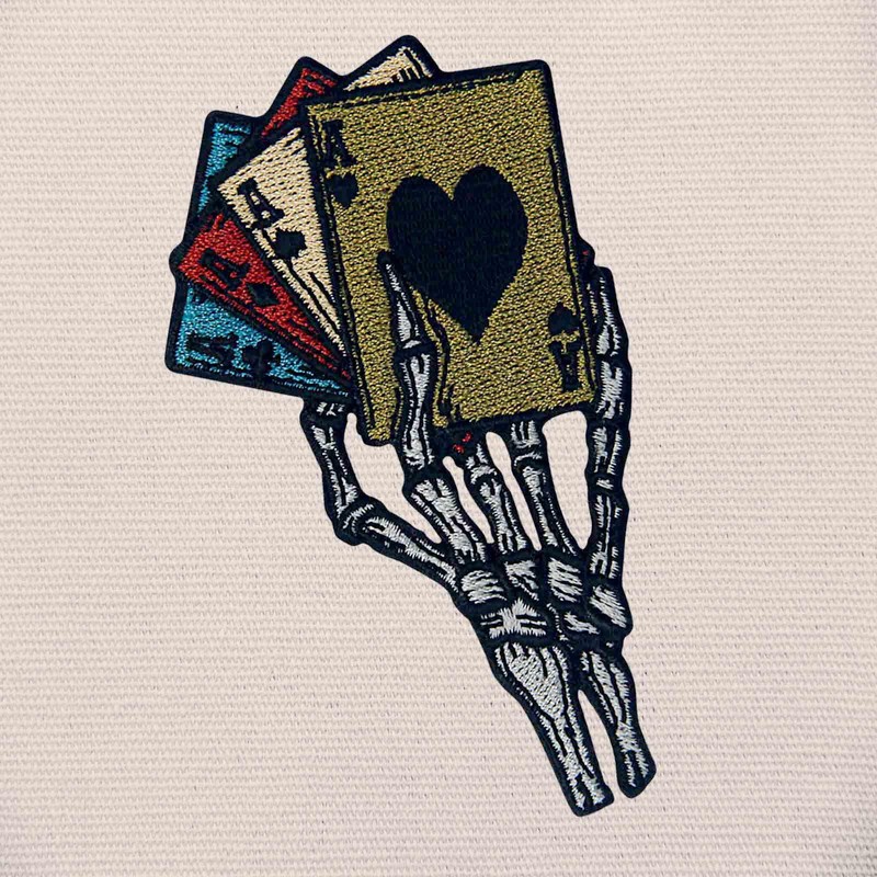 Zegin Skeleton Hand Playing Cards Patch Embroidered Applique Badge Iron