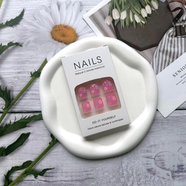 24Pcs Flowers Press on Toenails, French Tip False Toe Nails with Daisy Flowers Design Short Square Glue on Toe Nails Pink Purple Tip Fake Toe Nails Glossy Pink Stick on Toe Nails for Women Girls