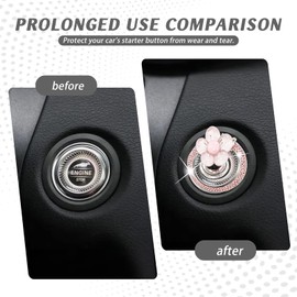 Push Start Button Cover, Flower Car Accessories, Pink Car Decor ＆ Accessories for Women - Great Gift Choice (Pink Flower ＆ White Butterfly)​
