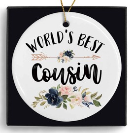 MONALET World's Best Cousin Ceramic Ornaments Gifts, Cousin Round Hanging Ornament Decor Decorations for Christmas Tree Car, Thank You Appreciation Gifts for Cousin Birthday Holiday