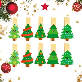 Christmas Wooden Clips 30Pcs with String - 3.5cm Mini Hanging Card Holders, Festive Tree Photo Pegs for Wall Decor, Nursery & Gifts