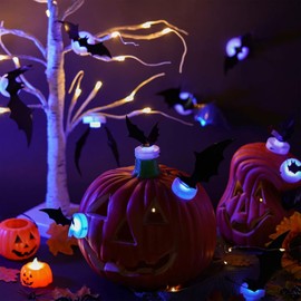 Halloween decoracion, 24 Pcs Murcielagos Halloween 3D, Murcielagos Decoracion de luminoso, Luz nocturna de murciélago de LED para Fiesta,Puerta,Ventanas (Murciélago-24PCS)