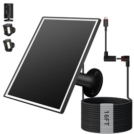 VERVERAY 6W Solar Panel for Ring Camera Outdoor Wireless, Fast Charging Solar Charger with USB-C & 3.5mm Plug for Ring Stick Up & Spotlight Cam Series, Waterproof, 16ft Cable (Black)