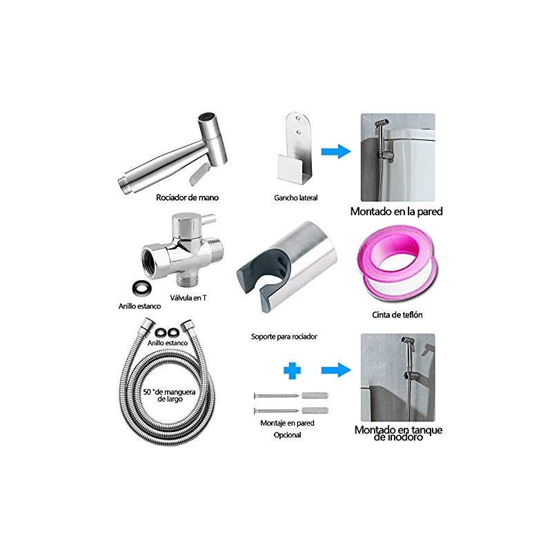 Bidet Pulverizador de acero inoxidable, Rociador para bidé de mano