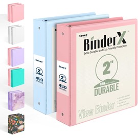 2 Pack BinderX Extra Durable 3 Ring Binder, 2 Inch Binder Round Ring, Fits 900 Sheets of 8.5x11 Paper, Customizable View Cover with Inside Pockets, Cute School Supplies for Girls, Pink & Blue