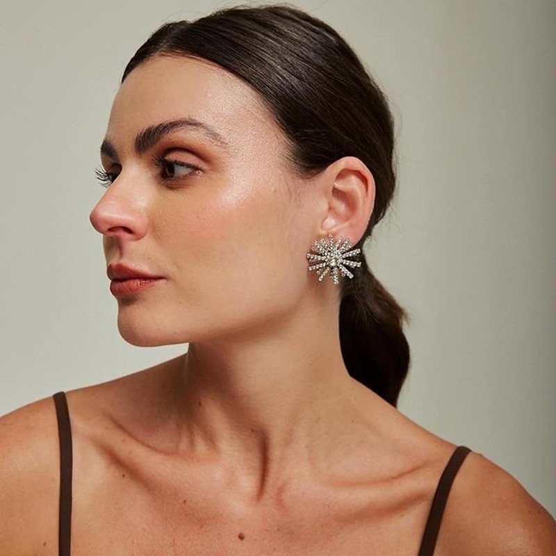 Sparkly Rhinestone Sunflower Stud Earrings for Women S925 Sterling Silver