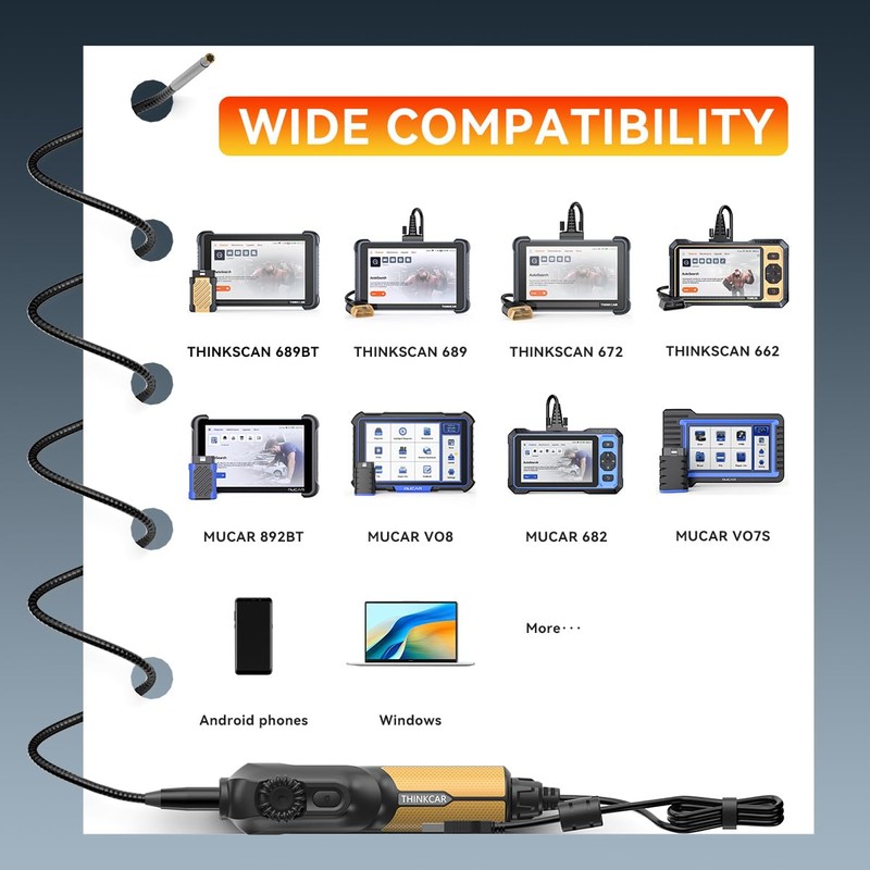THINKCAR TES102 Endoscope Camera with Light, 0.21 Inch HD Borescope