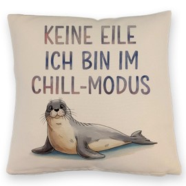 speecheese Seal in Chill Mode Cushion with Linen Look Funny Decorative Cushion with Linen Look for Relaxed Living Spaces