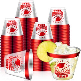 Yinder 100 Pcs Class of 2025 Celebration 9 oz Plastic Graduation Disposable Cups with Rim for Graduation Party Tableware Drinkware Drinking Tumbler Grad Graduate Party Supplies(Red)