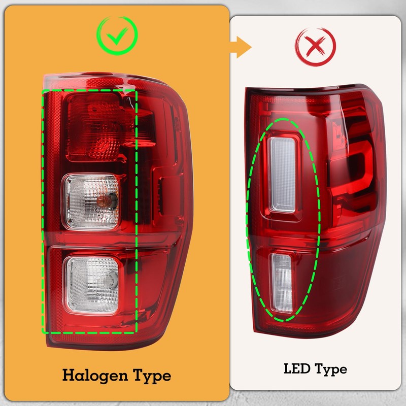 YEQSHNG Halogen Tail Light Assembly Compatible With 2019-2022 Ford Ranger
