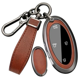 ontto Alloy Car Key fob Cover Fit for Hyundai Ioniq 6 Grandeur GN7 Kona Elantra 2023 2024 Remote Leather Key case keyring Key Shell holder bag keychain full protection Accessories 5/7 buttons Brown A