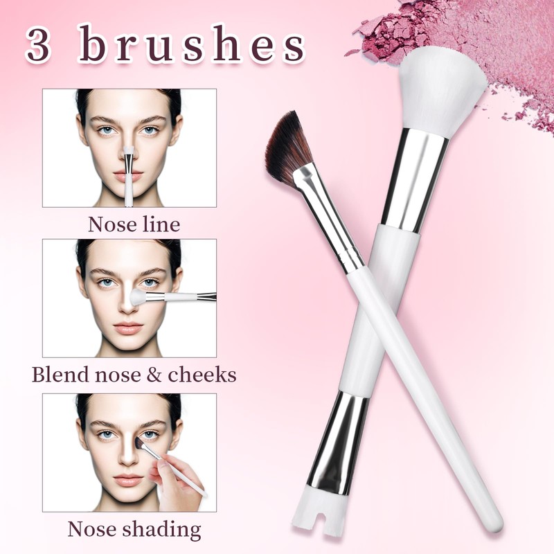 2pcs Nose Contour Brushes, 2-in-1 U-Shaped Fluffy and Angled Brush