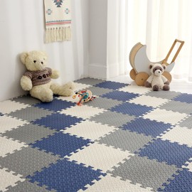 Tamiplay 18 Tiles Foam Play Mat for Baby, 0.4 Inch Thick Foam Interlocking Floor Mats, Soft Non-Toxic Baby Play Mat, Solid Colored Interlocking Floor mats for Toddler(White/Gray/Dark Blue)