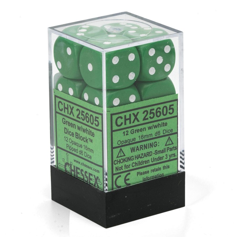 DND Dice Set-Chessex D&D Dice-16mm Opaque Green and White Plastic