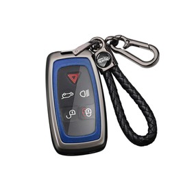 ontto Alloy Car Key fob Cover Fit for Land Rover Discovery 4 for Range Rover Sport Vouge 2009 2010 2011 2012 Smart Leather Key case Shell key holder keyring keychain protector accessories Black-blue