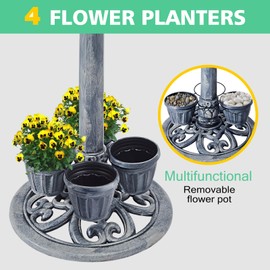 OBENSKY Bird Bath with 4 Planters 28" Height Pedestal Antique Outdoor Garden Decor Vintage Yard Art (Gray)