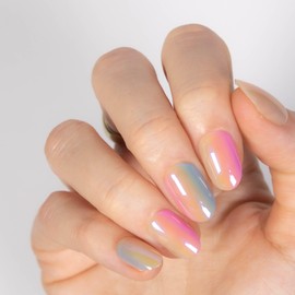 MOYOU LONDON Gel Press On Nails - Elegant Short Oval Shape, Long-lasting & Comfortable Soft Fake Nails with Glue, Reusable Semi-Transparent Stick On Nails for Women, 32 Pcs in 16 Sizes