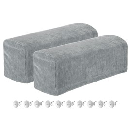 sourcing map 2Pcs Stretch Armrest Covers, Chenille Soft Armchair Slipcovers Couch Recliner Arm Cover with Twist Pins for Chair Sofa Protector, Grey
