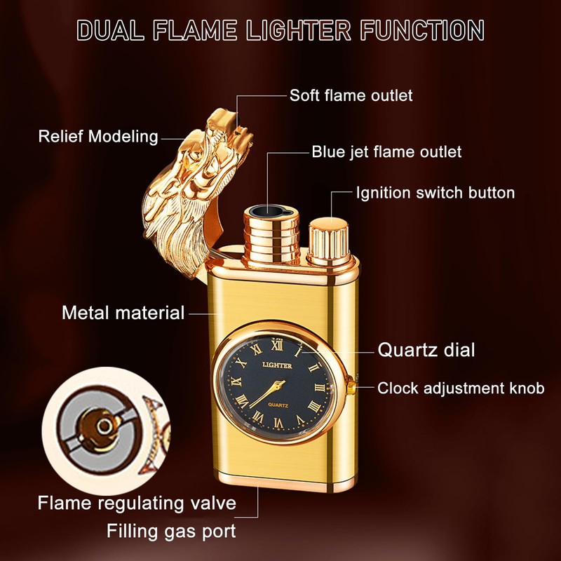 Torch Lighter, Exquisite Relief Dual Flame - Windproof Adjustable Jet