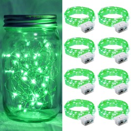 chzk 8 Pack Green Fairy Lights 7Ft 20 LED Twinkle String Lights Battery Operated Waterproof Firefly Starry for Mason Jar Party Wedding Christmas Valentines Day (Green, 8)