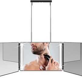 3 Way Trifold Haircut Mirror, 360 Degree Mirror for Hair Cutting, Shaving, Grooming, Hair Styling, Dye Hair and Makeup with Portable Height Adjustable Telescoping Hooks - Color: with light