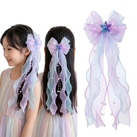 WENJESO Children's Head Accessories Mermaid Pearl Bowknot Head Chain Tassel Hair Clip Mermaid Earrings Elegant Design-1#