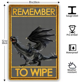 Arpilul Dragon Bathroom Wall Art Set - 2 Pieces Funny Bathroom Signs, Remember to Wipe and Are You Pooping Metal Tin Signs, Humorous Bathroom Decor for Home or Gifts (TP-2601)