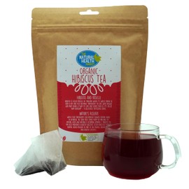 Organic Hibiscus Tea 50 bags by The Natural health Market • Roselle Tea Bags Produce a Vivid Red Tea • 100% Natural Hibiscus Flowers • Purple Hibiscus Plant