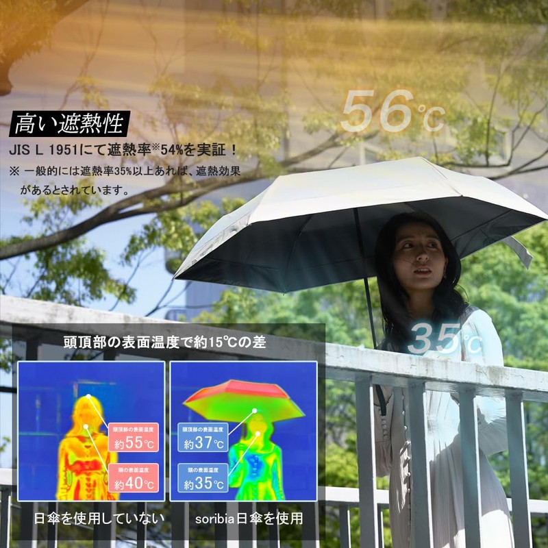 soribia Sun Umbrella, UV Protection, 100% Light Blocking, Folding, JIS