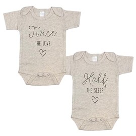 Twice The Love Half The Sleep - Twin Reveal - Pregnancy Announcement Infant Bodysuit - Surprise For Friends and Family (Natural)