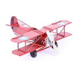 Vintage Retro Wrought Metal Iron Biplane Plane Aircraft Handicraft Models - Photo Props Home Decor/Ornament/Souvenir (Red)
