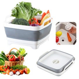 Lavabo Plegable para Lavar Platos, Fregadero Plegable Multiuso, Fregadero Portátil Plegable de 9L con Tapón de Drenaje, Contenedor de Almacenamiento Plegable, para Camping, Lavado de Verduras (gris)