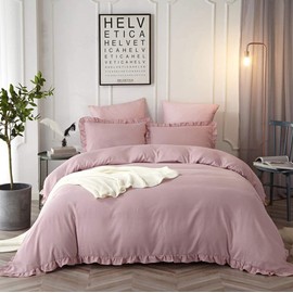 Omelas Blush Pink Ruffled Duvet Cover Set Full/Queen Size Vintage Ruffle Fringe Comforter Cover Solid Color Farmhouse Rustic Bedding Soft Microfiber,Zipper Closure,2 Sham (Mauve Pink, Queen)