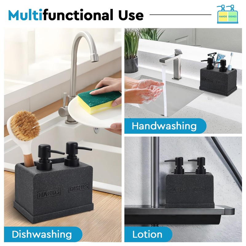 Kitchen Soap Dispenser Set,Hand and Dish Soap Dispenser,Sponge Caddy and