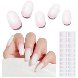 Arte Clavo Semi Cured Gel Nail Strips, 20 Pcs Gel Nail Stickers with UV Light Required, Salon Quality, Long Lasting, Easy Apply and Remove (White and Pink Gradient)